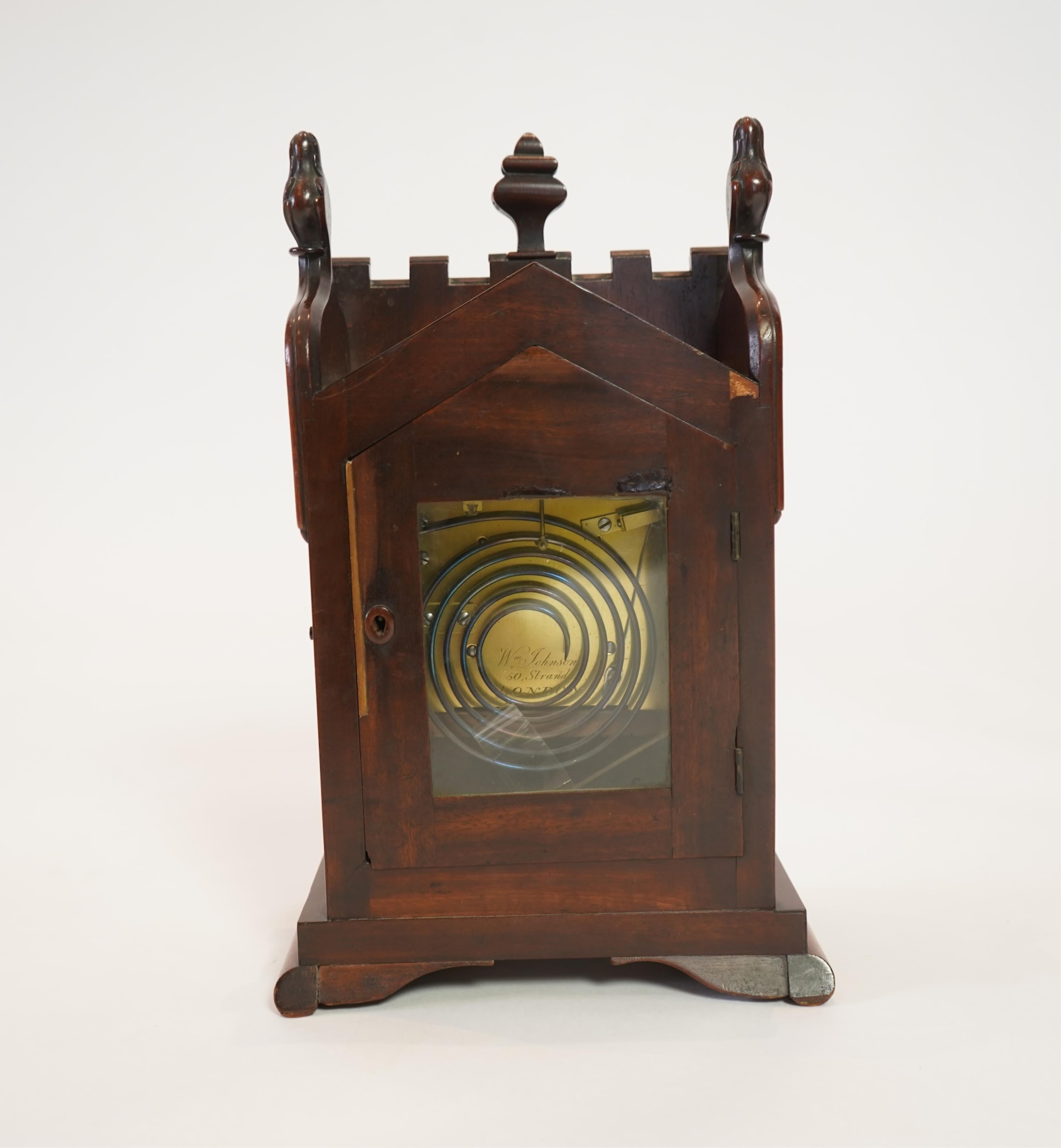 A small late Regency Gothic Revival mahogany bracket clock, signed William Johnson, 50 Strand London
